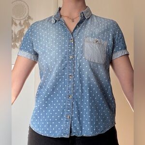 Blue Polka Dot Denim Women's Top